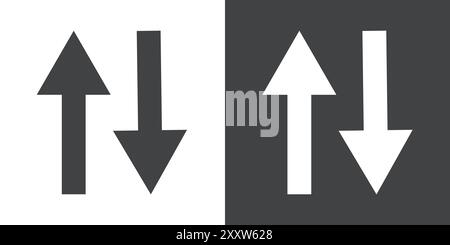 Symbol für Aufwärts- und Abwärtspfeile flach in Schwarz-weiß-Umrissvektor festgelegt Stock Vektor