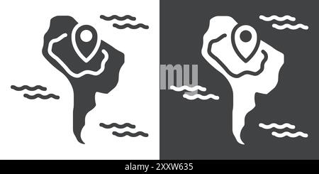 Karte von Brasilien Icon flach gesetzt in schwarz-weiß Farbe Umrissvektor Stock Vektor