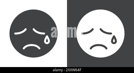 Trauriges Symbol flach gesetzt in schwarz-weiß-Umrissvektor Stock Vektor