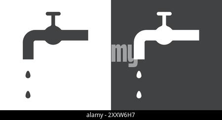 Wasserhahn Symbol flach gesetzt in schwarz-weiß Farbe Umrissvektor Stock Vektor