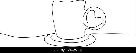 Eine Tasse heißer Kaffee mit Rauch in Form eines Herzens. Eine Linienzeichnung. Für verschiedene Anwendungen. Vektorabbildung Stock Vektor