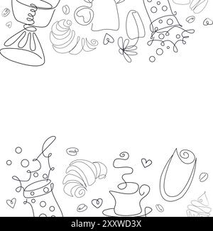 Guten Morgen mit Coffee Doodles Editable Stroke. Handgezeichnete Skizze Für Heißgetränke. Line Art der Tasse Kaffee Stock Vektor