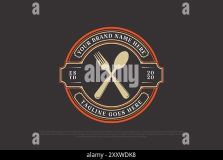 Vintage Retro Löffelgabel für Café, Koch und Restaurant Abzeichen Emblem Label Logo Design Vektor Stock Vektor