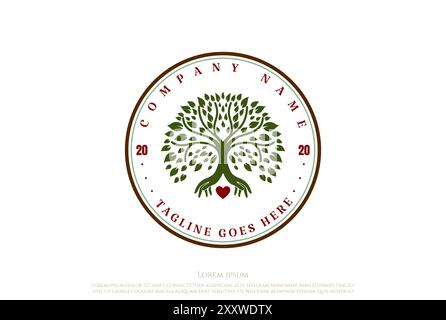 Familie Baum des Lebens Stempel Siegel Emblem Eiche Banyan Ahorn Logo Design Vektor Stock Vektor