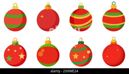 Weihnachtskugeln. Set farbiger Weihnachtskugeln. Weihnachtskugeln im flachen Design. Vektorabbildung. Stock Vektor