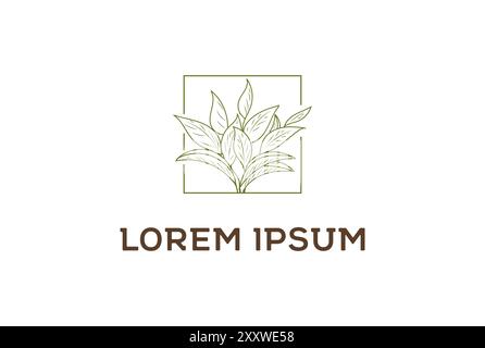 Vintage Minimalistisch Elegant Green Tea Leaf Leaf Logo Design Vektor Stock Vektor