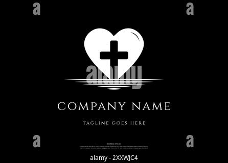 Liebe Herz mit Jesus Christian Kreuz für Religion Logo Design Vektor Stock Vektor