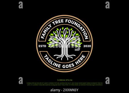 Vintage Retro Circular Oak Banyan Baum des Lebens Abzeichen Label Seal Aufkleber Logo Design Vektor Stock Vektor