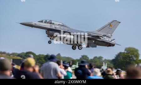 Belgische Luftwaffe - Lockheed Martin F-16 Fighting Falcon traf bei der RAF Fairford ein, um an der statischen Ausstellung auf der RIAT 2024 teilzunehmen. Stockfoto