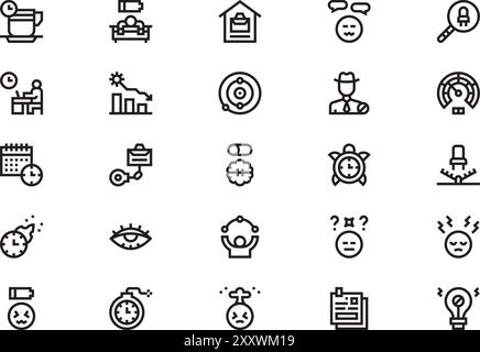 Die Sammlung Burnout-Symbole ist eine Vektorillustration mit bearbeitbarer Kontur. Stock Vektor