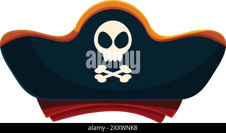 Zeichentrickillustration eines Piratenhutes mit Schädel und gekreuzten Knochen, isoliert auf weißem Hintergrund Stock Vektor