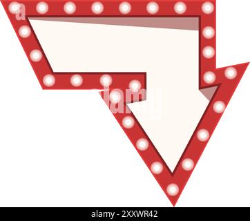 Ein roter Neonschild mit Pfeil nach unten und Glühbirnen ist ein großartiges Designelement für jedes Projekt Stock Vektor