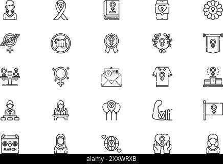 Die Kollektion für Damen Day Icons ist eine Vektorillustration mit bearbeitbarem Strich. Stock Vektor