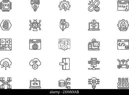 Die Icons-Sammlung der Informationstechnologie ist eine Vektorillustration mit bearbeitbarer Kontur. Stock Vektor