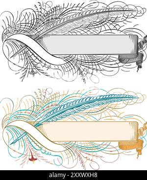 Hand gezeichnete Vintage Manuskriptbänder gefärbt mit Feder Set isolierte Vektor-Illustration Stock Vektor