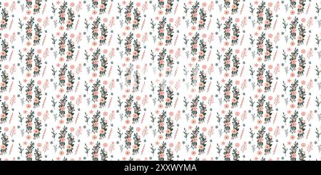 Nahtloses Blattmuster mit Blumenmuster. Braune beige Blätter und Keime. Illustrierter Hintergrund. Vektor. Druck für Textil oder Web. Stock Vektor