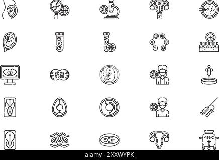 Die Sammlung der Embryology Icons ist eine Vektorillustration mit bearbeitbarem Strich. Stock Vektor