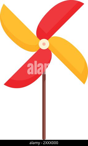 Einfaches Flitzenrad-Spielzeug mit roten und gelben Klingen, die sich im Wind drehen Stock Vektor