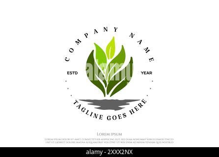 Vintage Wachsende Pflanze Blatt Blätter Natur Kräutergarten Umwelt Logo Design Vektor Stock Vektor