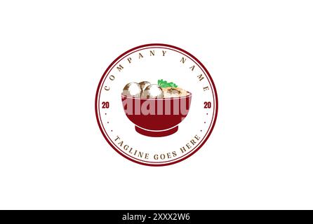 Vintage Retro Nudel mit roter Schüssel für asiatisch Japanisch Koreanisch Oriental Food Restaurant Logo Design Vektor Stock Vektor