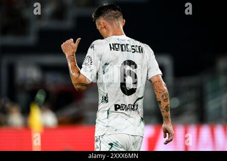 Liam Henderson von Empoli FC Gesten während des Fußballspiels der Serie A zwischen AS Roma und Empoli FC im Olimpico-Stadion in Rom (Italien), 25. August 2024. Stockfoto