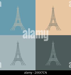 Geometrisches Muster Paris. Nahtloser abstrakter Vintage-Hintergrund mit Architektursymbol des Pariser Eiffelturms für Druckstoff oder Textil und Shop Stock Vektor