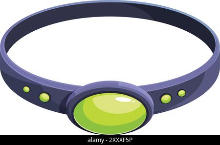 Lila Armband mit einem großen grünen Stein und kleineren grünen Edelsteinen strahlt Kraft aus Stock Vektor