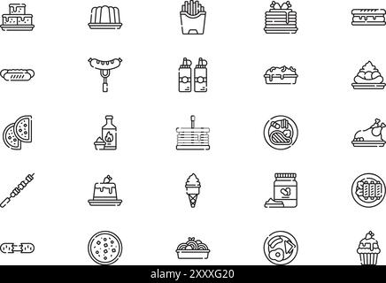 American Food Icons Kollektion ist eine Vektor-Illustration mit bearbeitbarem Strich. Stock Vektor