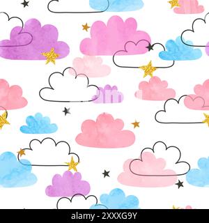 Farbenfrohe Wolken nahtloses Muster. Niedliches kindliches Vektormuster Stock Vektor