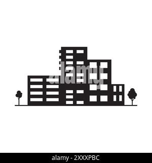 Symbol des Stadtgebäudes. Silhouette der urbanen Skyline. Moderne Apartmentstruktur. Vektorabbildung. EPS 10. Stock Vektor