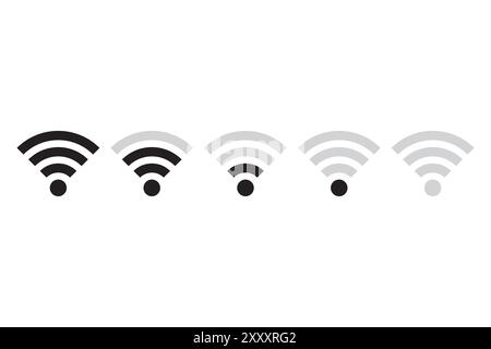 Symbol für Wi-Fi-Signal. Abbildung der Verbindungsstärke. Schwarzes und graues Design. Vektortechnologiekonzept. Stock Vektor