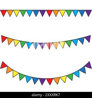 Horizontales buntes Flatting. Bunte Festflaggen. Dekoration mit Regenbogengirlanden. Partyfeier Vektor. Stock Vektor