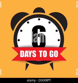 Symbol für Countdown-Timer. Fettgedruckte Nummer sechs. 6 Tage bis Textnachricht. Hellgelber Hintergrund. Stock Vektor