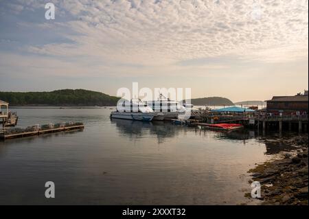 Bar Harbor, Maine, Vereinigte Staaten - 23. Juni 2024: Boote legen in Calm Harbor Waters an Stockfoto