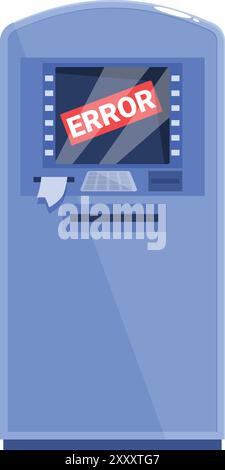 Defekter geldautomat zeigt eine Fehlermeldung auf einem hellen Bildschirm an Stock Vektor