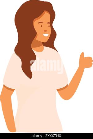 Eine fröhliche junge Frau macht eine Daumen-nach-oben-Geste, die Zustimmung, Zustimmung oder Zufriedenheit anzeigt Stock Vektor