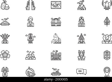 Indonesien Icons Collection ist eine Vektorillustration mit bearbeitbarer Kontur. Stock Vektor