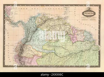 Vintage Nordteil der südamerikanischen Karte: Kolumbien (Neu-Granada), Venezuela, Ecuador. Von Francisco Garnier um 1850 Stockfoto