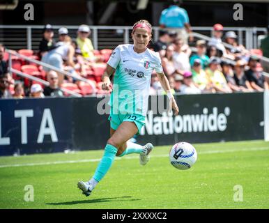 Washington, Usa. August 2024. Washington, DC, USA, 24. August 2024: Bayley Feist (22 Kansas City) während des Spiels der National Women's Soccer League zwischen Washington Spirit und Kansas City, aktuell im Audi Field in Washington, DC, USA (NUR REDAKTIONELLE VERWENDUNG). (Rebekah Wynkoop/SPP) Credit: SPP Sport Press Photo. /Alamy Live News Stockfoto