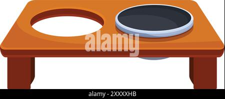 Hölzerner Schüsselständer für Haustiere, der zwei Schalen für Futter und Wasser hält Stock Vektor