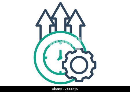 Symbol „effektiv“. Liniensymbolstil. Uhr mit Gang und Aufwärtspfeil. Symbol für Effizienz. Vektorillustration für Produktivitätselemente Stock Vektor