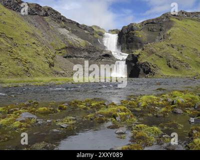 Ofaerufossar-Wasserfall in der Eldgja-Feuerspalte im Süden Islands Stockfoto