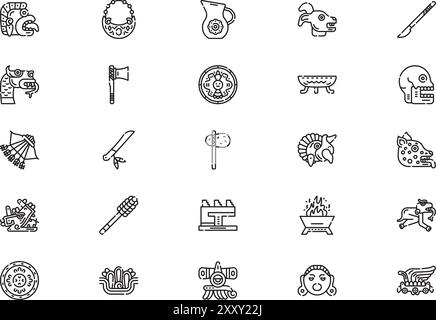 Aztec Icons Collection ist eine Vektorillustration mit bearbeitbarem Kontur. Stock Vektor