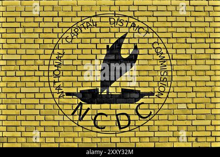 Flagge von Port Moresby auf Ziegelwand gemalt Stockfoto