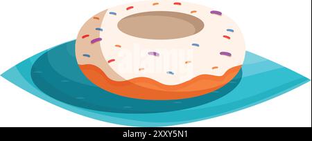 Köstlicher Donut liegt auf einer blauen Serviette mit bunten Streuseln Stock Vektor