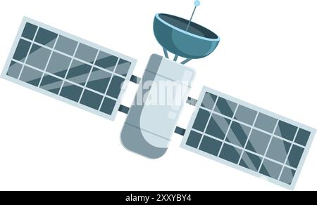 Cartoon-Stil Weltraumsatellit umkreist die Erde und sendet Signale Stock Vektor