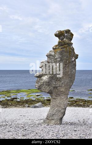 Rauks in Langhammars in Gotland, Schweden. Küste mit rauen Steinen bei Langhammars auf der Insel Färöer auf Gotland Stockfoto