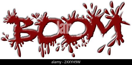 Entwerfen Sie das Wort „BOOM“ in blutrot auf weißem Hintergrund. Geeignet für Aufkleber, Logos, Symbole Stock Vektor