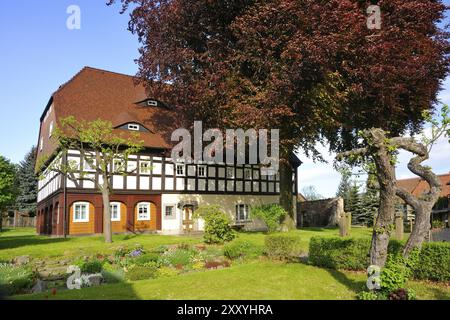 Obercunnersdorf, Museumsdorf in der Gemeinde Kottmar, in Sachsen, Umgebindehaus in der Oberlausitz im Museumsdorf, typische Umgebinde Stockfoto