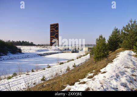 Rostiger Nagel im Winter, Lausitzer Seengebiet, Rustier Nagel im Winter, Lausitzer Seengebiet Stockfoto